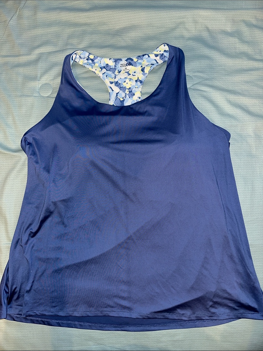 ZELOS Navy Blue Racerback Tank Top with Floral Back